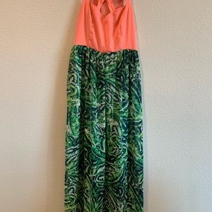 Forever 21 Sheer Skirt Racer Back, Keyhole Maxi Dress Size Large